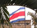 Costa Rican Flag waving by the government buildings in San Jose